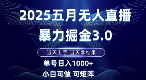 2025五月无人直播暴力掘金3.0，当天上手，当天拿结果，单号日入1k+小白可做可矩阵【揭秘】-追梦聊项目