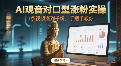 AI观音对口型涨粉实操，1条视频涨到千粉，手把手教你-追梦聊项目