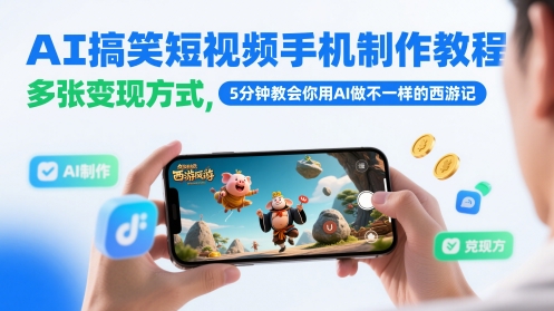 AI搞笑短视频手机制作教程，多张变现方式，5分钟教会你用AI做不一样的西游记-追梦聊项目