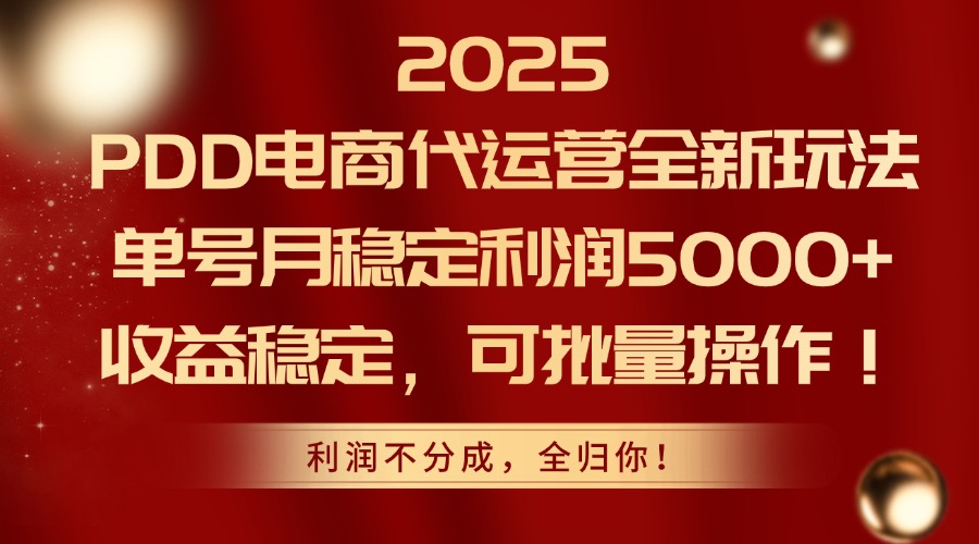 2025PDD电商代运营全新玩法，单号月稳定利润5000+，收益稳定，可批量操作-追梦聊项目