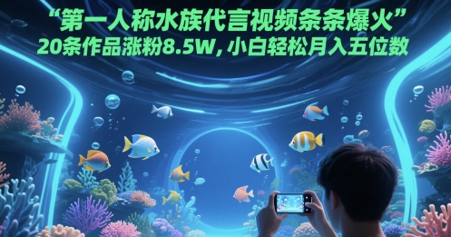 第一人称水族代言视频条条爆火，20条作品涨粉8.5W，小白轻松月入五位数-追梦聊项目