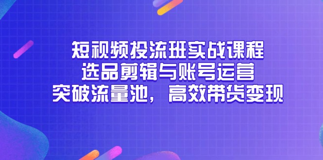 短视频投流班实战课程，选品剪辑与账号运营，突破流量池，高效带货变现-追梦聊项目