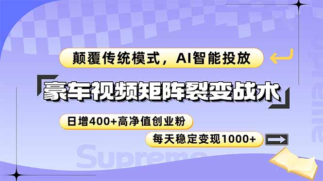 豪车视频矩阵裂变战术，颠覆传统模式，AI智能投放，日增400+高净值创业…-追梦聊项目