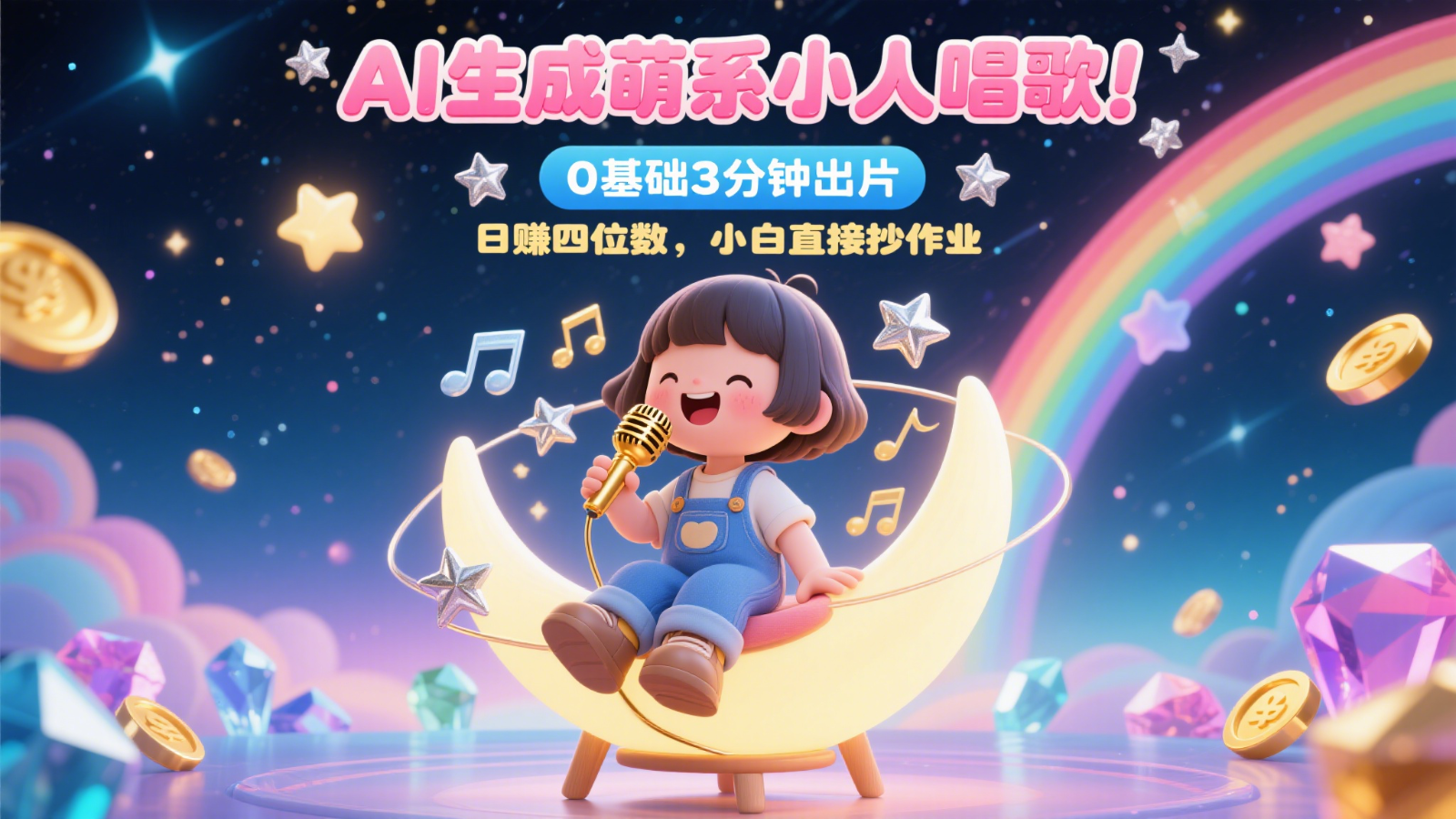AI生成萌系小人唱歌！0基础3分钟出片，28个作品涨粉9万，日赚四位数，小白直接抄作业-追梦聊项目