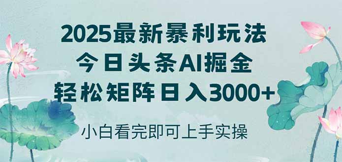 今日头条2025年最新暴利玩法，思路简单，复制粘贴，轻松实现矩阵日入3000+-追梦聊项目