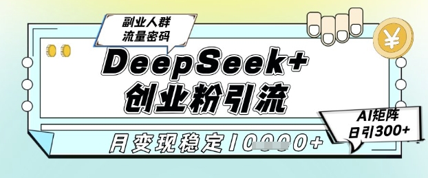 DeepSeek+创业粉精准引流，全新分享课4.0玩法，AI矩阵日引300+，多种变现方式，稳定月入1W-追梦聊项目