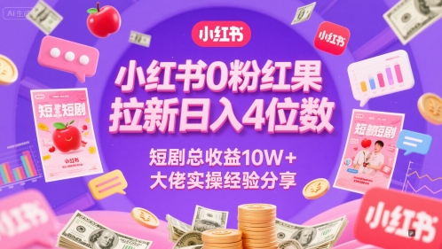小红书0粉红果短剧拉新日入4位，数短剧总收益10W+大佬实操经验分享-追梦聊项目