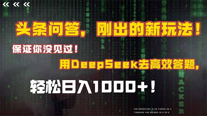 头条问答，刚出的新玩法！保证你没见过！结合Deepseek高效答题，轻松日…-追梦聊项目