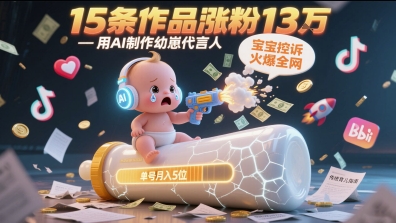 用AI制作幼崽代言人，宝宝的控诉火爆全网，15条作品涨粉13W，单号月入5位数实操教程-追梦聊项目