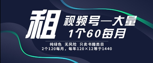 租视频号，一个60每月，2个120.纯绿色、无风险，常年租【揭秘】-追梦聊项目