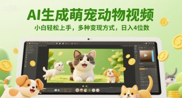 AI生成萌宠动物视频，小白轻松上手，多种变现方式，日入4位数-追梦聊项目