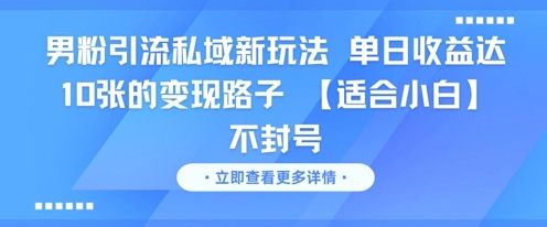 男粉引流私域新玩法，单日收益达10张的变现路子 【适合小白】不封号-追梦聊项目