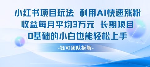 适合小白操作的小红书新项目，利用AI快速涨粉，收益每月平均1W+-追梦聊项目