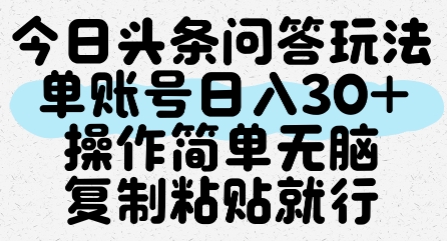 今日头条问答玩法，单账号日入30+，操作简单无脑复制粘贴就行-追梦聊项目