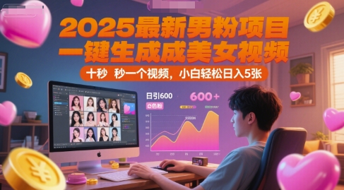 2025最新男粉项目，一键生成美女视频，日引600+色粉 十秒一个视频，小白轻松日入5张【揭秘】-追梦聊项目