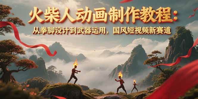 火柴人动画制作教程：从拳脚设计到武器运用，国风短视频新赛道-追梦聊项目