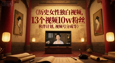历史女性独白视频，13个视频10w粉丝，伙伴计划，视频号分成等-追梦聊项目