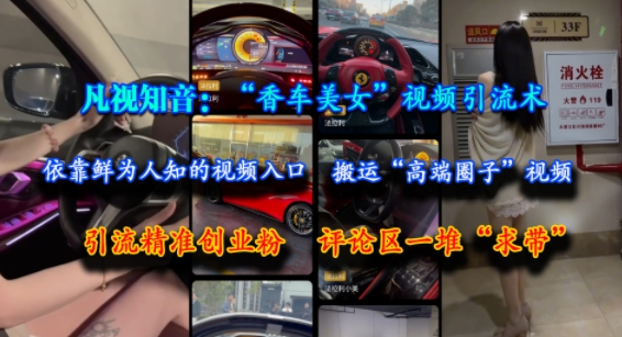 凡视知音：“香车美女”视频引流术，依靠鲜为人知的视频入口，搬运“高端圈子”视频，引流精准创业粉，评论区一堆“求带”-追梦聊项目