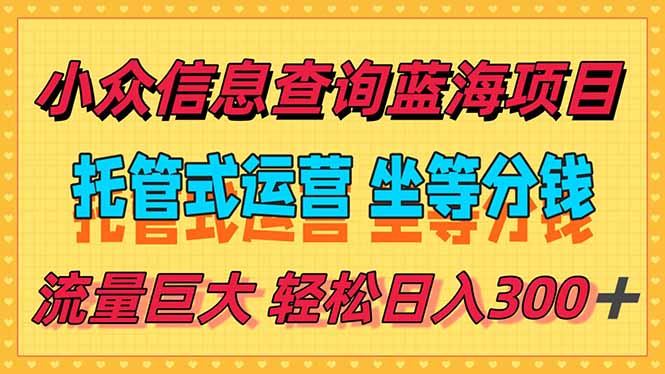 稳定日入300＋，小众信息查询蓝海项目，全程懒人式托管，解放你的时间-追梦聊项目