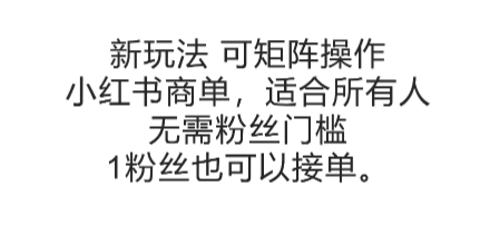 可矩阵操作，小红书商单新玩法，适合所有人，无需粉丝门槛，1粉丝也可以接单-追梦聊项目