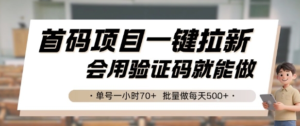 首码项目一键拉新，会用验证码就能做 单号一小时70+，批量做每天5张【揭秘】-追梦聊项目