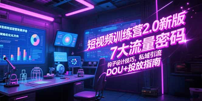 短视频训练营2.0新版，7大流量密码/钩子设计技巧/私域引流/DOU+投放指南-追梦聊项目