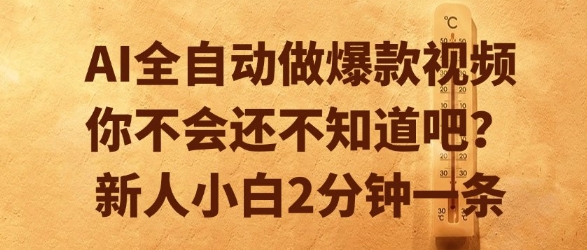 AI全自动做爆款视频，你不会还不知道吧？新人小白2分钟一条【揭秘】-追梦聊项目