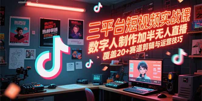 三平台短视频实战课，数字人制作加半无人直播，覆盖20+赛道剪辑与运营技巧-追梦聊项目