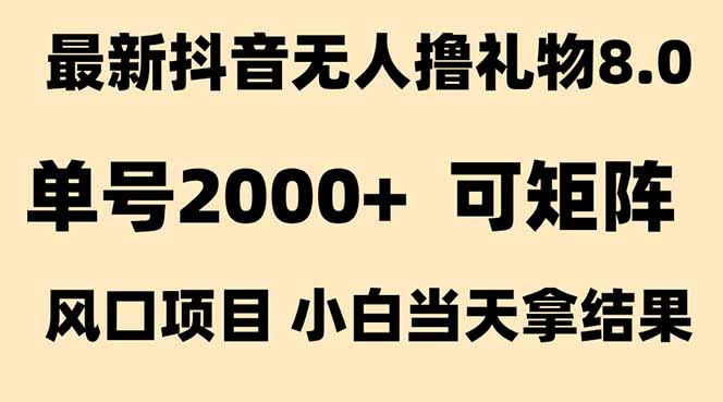 抖音无人撸礼物8.0玩法 全新风口 见效果快 全无人 单号当天产出2000+-追梦聊项目