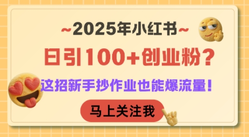 2025年小红书日引100+创业粉？这招新手抄作业也能爆流量！-追梦聊项目