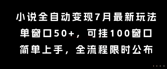 小说全自动变现7月玩法，单窗口50+，可挂100窗口，简单上手，全流程限时公布【揭秘】-追梦聊项目