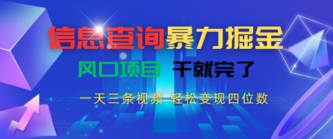 信息查询暴力掘金，一天三条视频，轻松变现四位数，风口项目干就完了【揭秘】-追梦聊项目