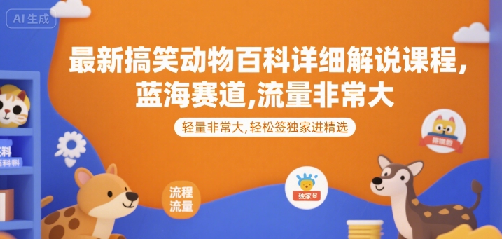 最新搞笑动物百科详细解说课程，蓝海赛道，流量非常大，轻松签独家进精选-追梦聊项目
