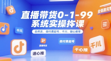 直播带货0~1~99系统实操课，自然流、微付费起号、千川、随心推等，直播带货全链路完整逻辑-追梦聊项目