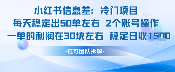 小红书信息差冷门项目一单利润30块每天稳定1.5k左右2个账号操作-追梦聊项目