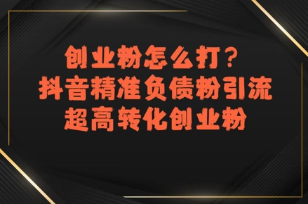 创业粉怎么打？抖音精准负债粉引流，超高转化创业粉-追梦聊项目