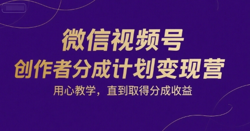 微信视频号创作者分成计划变现营，用心教学，直到取得分成收益-追梦聊项目