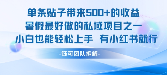 单条贴子带来5张的收益，暑假最好做的私域项目之一，小白也能轻松上手，有小红书就行-追梦聊项目