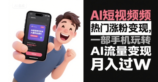 AI短视频热门涨粉变现，一部手机玩转AI流量变现，月入过W-追梦聊项目