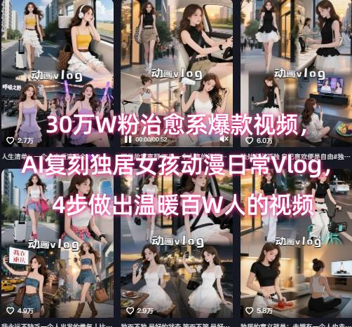 30万W粉治愈系爆款视频，AI复刻独居女孩动漫日常Vlog，4步做出温暖百W人的视频-追梦聊项目