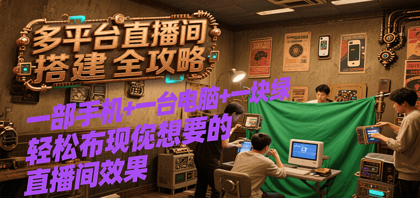 多平台直播间搭建全攻略，一部手机+一台电脑+一块绿布轻松实现你想要的直播间效果-追梦聊项目