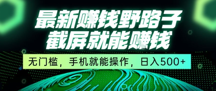 最新野路子截屏就能挣钱，无门槛，手机就能操作，日入5张【揭秘】-追梦聊项目