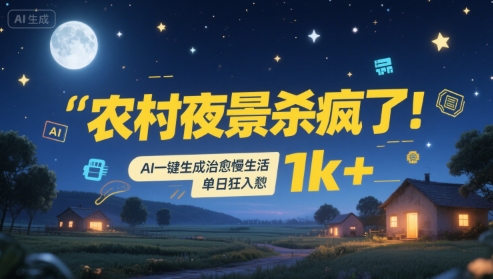 农村夜景杀疯了！AI一键生成治愈系慢生活，单日狂入1k+-追梦聊项目