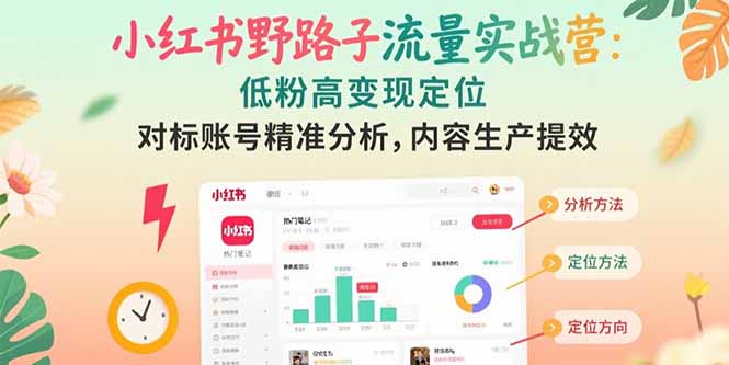 小红书野路子流量实战营：低粉高变现定位 对标账号精准分析 内容生产提效-追梦聊项目