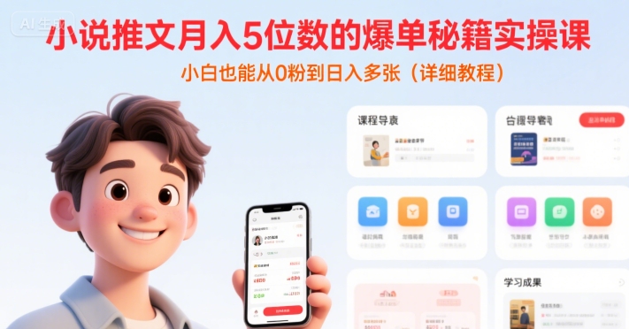 小说推文月入5位数的爆单秘籍实操课，，小白也能从0粉到日入多张(详细教程)-追梦聊项目