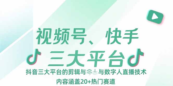 视频号、快手、抖音三大平台的剪辑与数字人直播技术，内容涵盖20+热门赛道-追梦聊项目