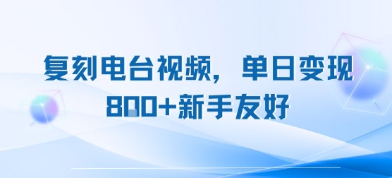 复刻电台视频，单日变现8张+新手友好，长期可做-追梦聊项目