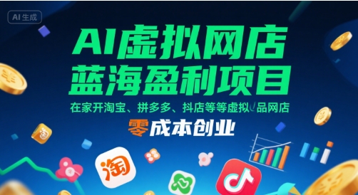 AI虚拟网店蓝海盈利项目，在家开淘宝、拼多多、抖店等虚拟品网店，零成本创业-追梦聊项目