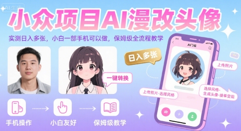 小众项目AI漫改头像，实测日入多张，小白一部手机可以做，保姆级全流程教学-追梦聊项目