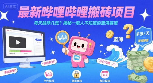 最新哔哩哔哩上B站搬砖项目，每天能挣几张？揭秘一般人不知道的蓝海赛道-追梦聊项目